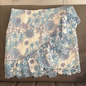 Lovers + Friends Blue Cream Asymmetrical Mini Skirt